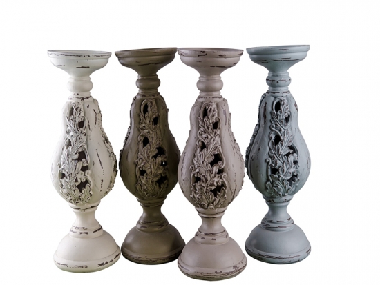 Polyresin Candle Holders With Hollow-Out Work of Fern Patterns